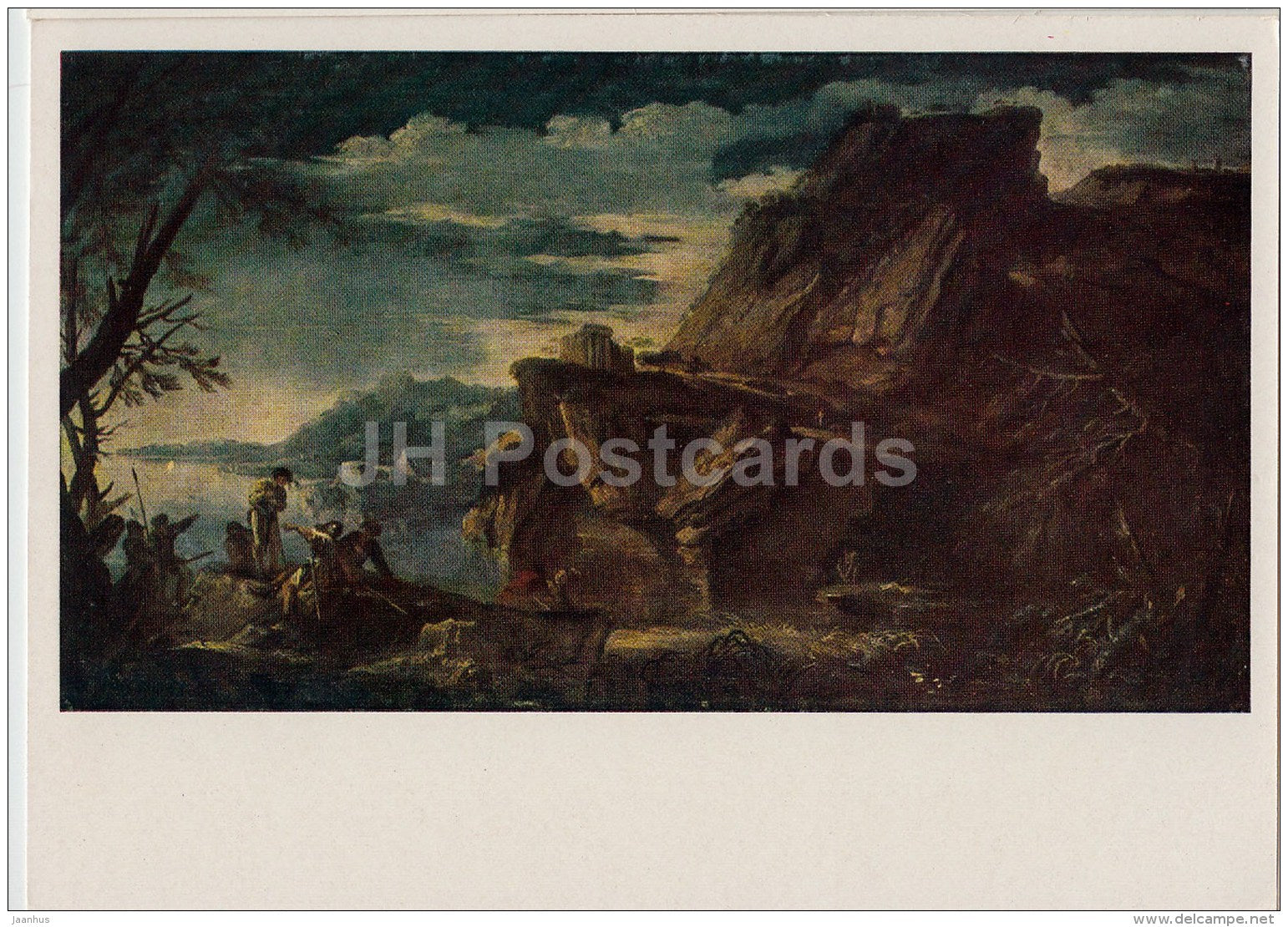 painting by Salvator Rosa - Seashore with robbers - Italian art - old postcard - Russia USSR - unused - JH Postcards