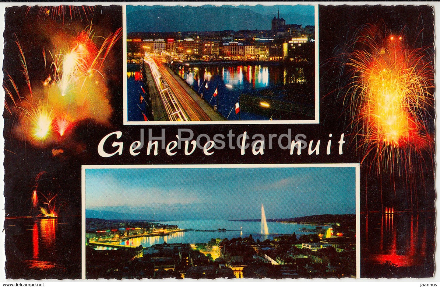 Geneve - Geneva - Geneve la nuit - Geneve au Crepuscule - La Rade vue de nuit - 3005 - Switzerland - unused - JH Postcards