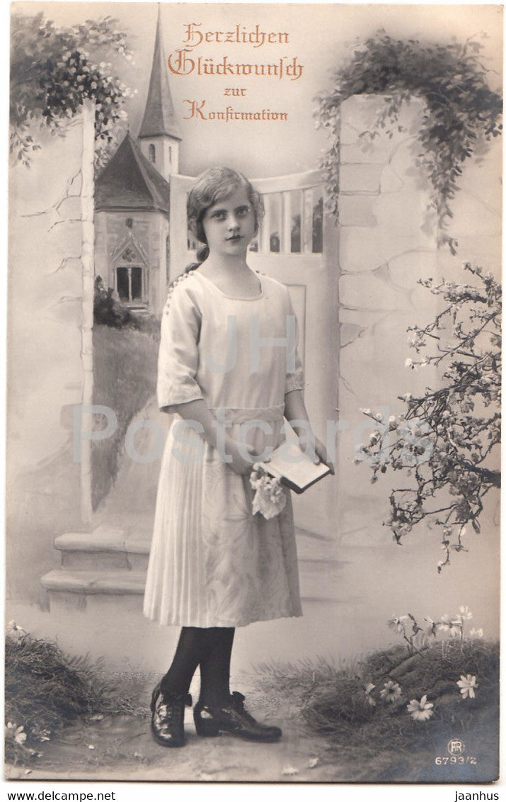 Greeting Card - Herzlichen Gluckwunsch zur Konfirmation - girl - 6793/2 - old postcard - 1930 - Germany - used - JH Postcards