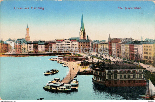 Gruss aus Hamburg - Alter Jungfernstieg - boats - old postcard - Germany - unused - JH Postcards