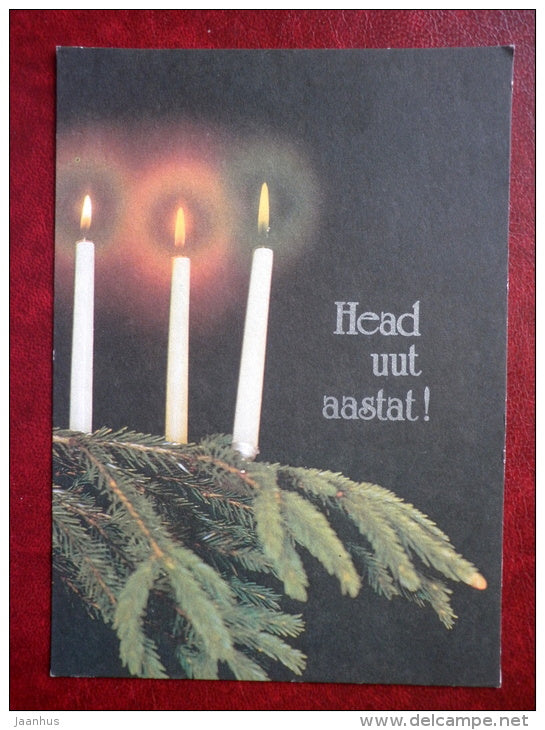 New Year and Greeting card - candles - 1990 - Estonia USSR - used - JH Postcards