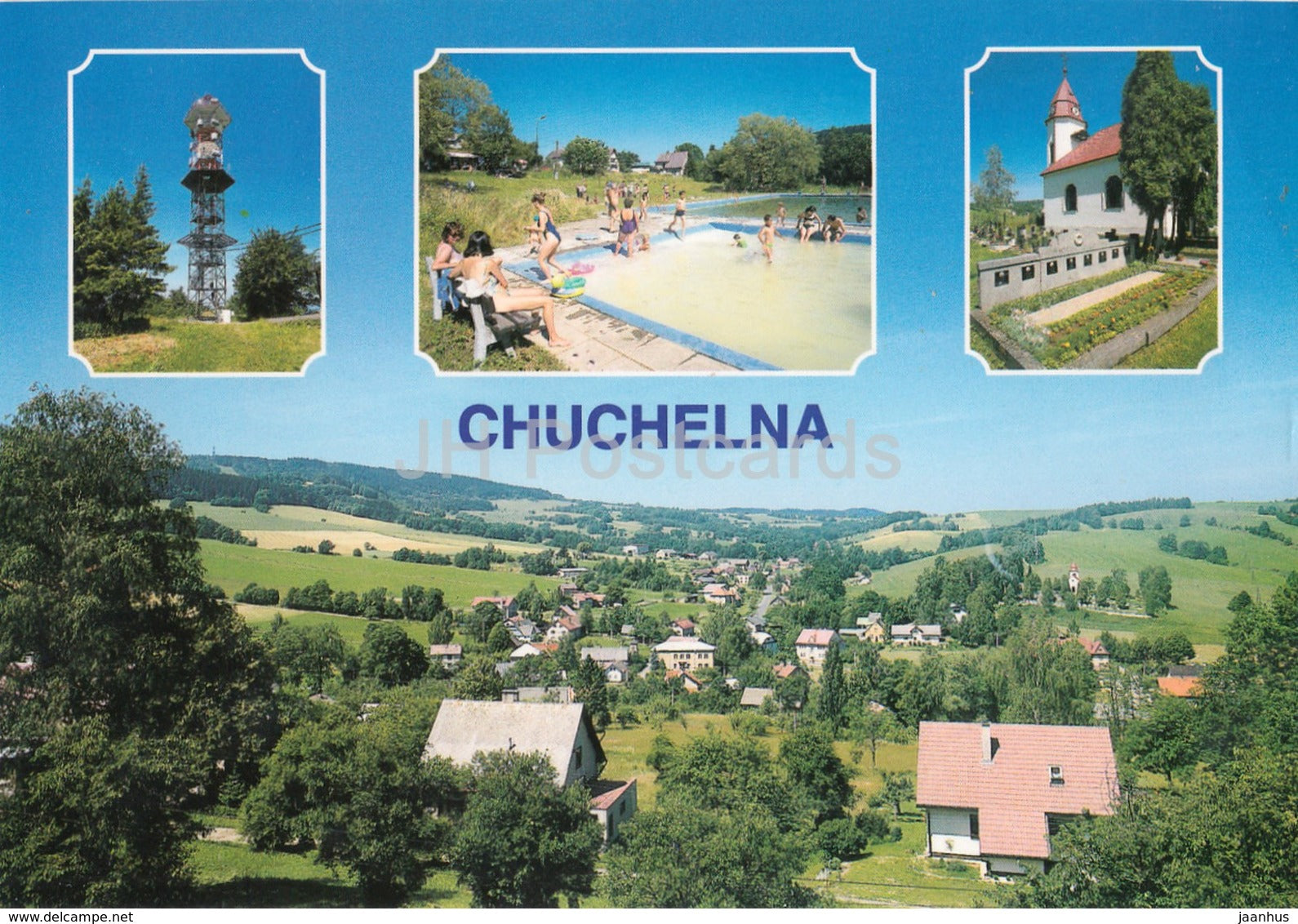 Chuchelna - Kozakov tower - pool - monument - multiview - Czechoslovakia - Czech Republic - unused - JH Postcards