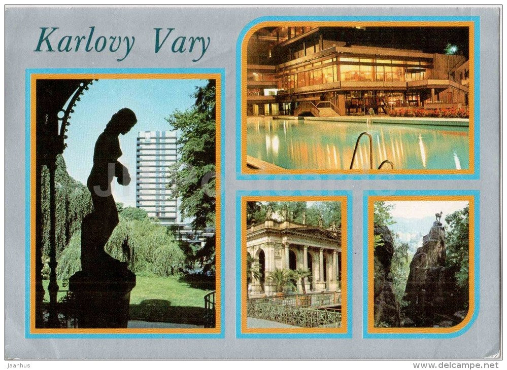 Karlovy Vary - Karlsbad - spa Thermal - hockey stamp - chamois - Czechoslovakia - Czech - used 1979 - JH Postcards