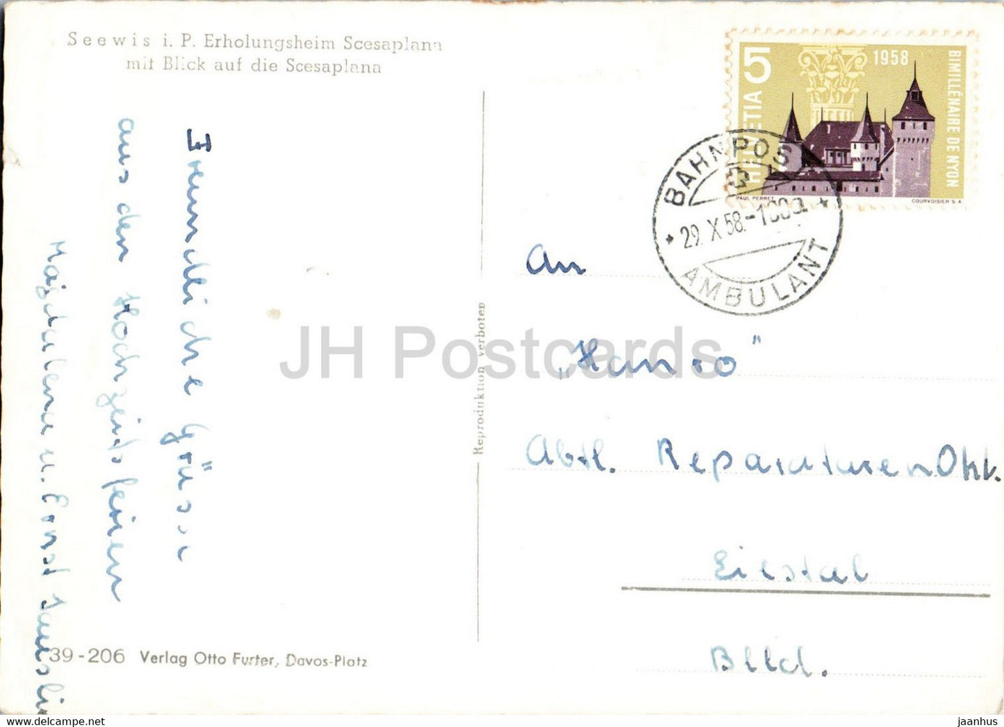 Seewis i P Erholungsheim Scesaplana mit Blick auf die Scesaplana - old postcard - 1958 - Switzerland - used