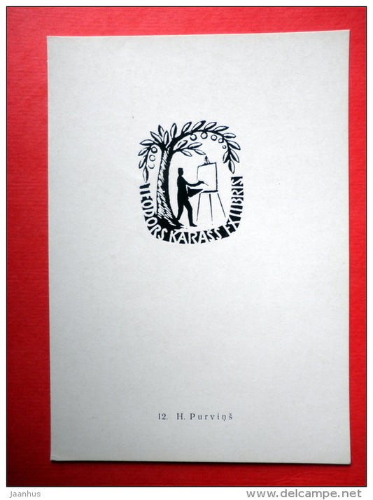 Ex Libris - T. Karass - illustration by H. Purvins - painter - artist - 1977 - Latvia USSR - unused - JH Postcards