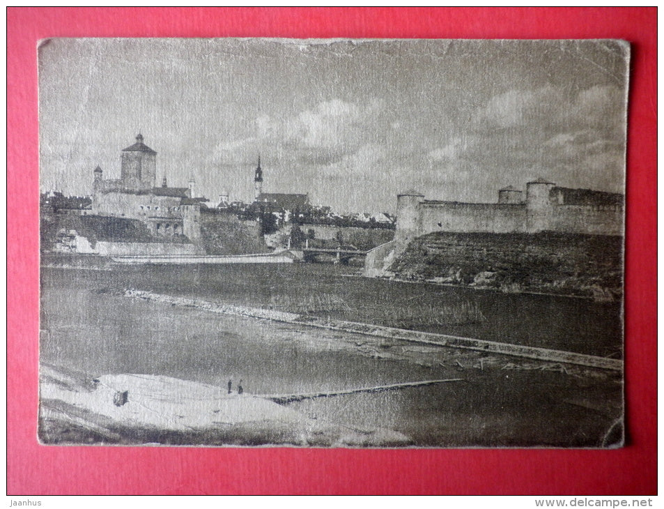 Castle - river - Narva - old postcard - Estonia USSR - unused - JH Postcards