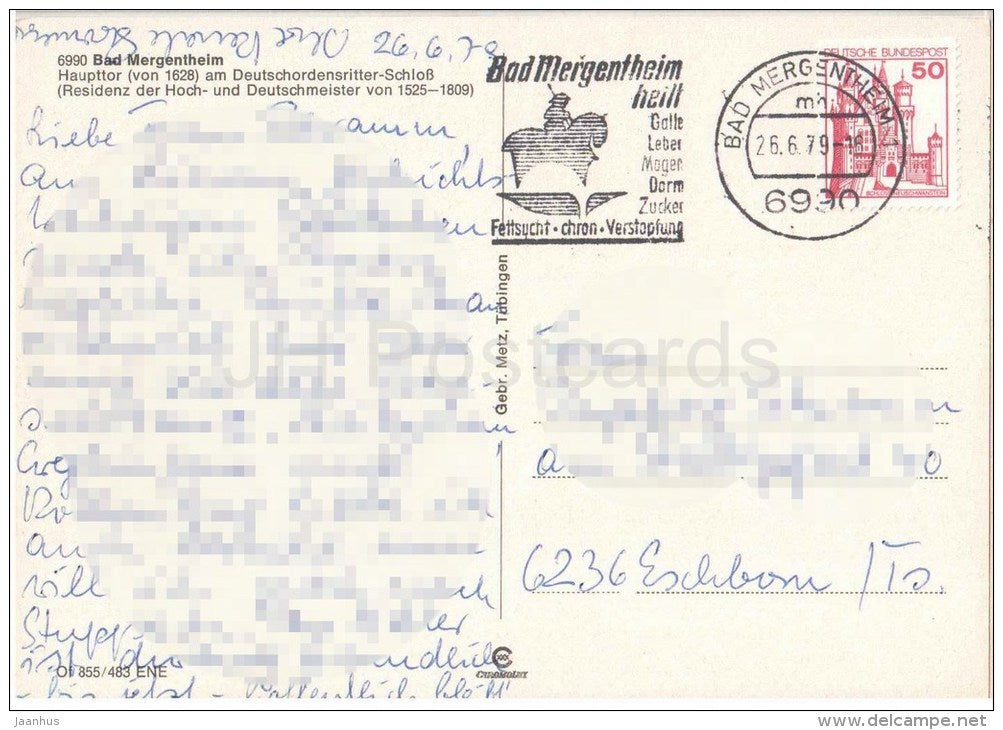 Bad Mergentheim - Haupttor am Deutschordensritter-Schloss - 6990 - - Germany - 1979 gelaufen - JH Postcards