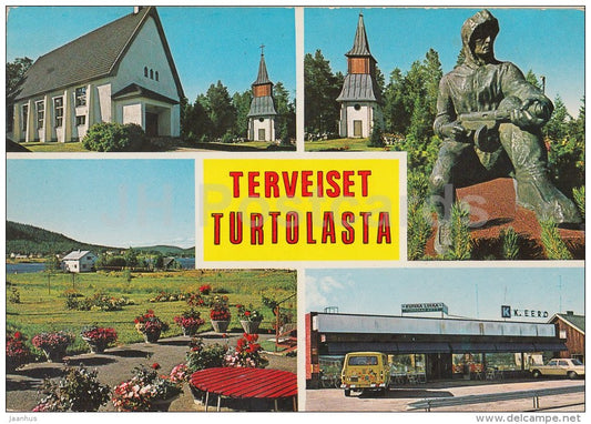 Turtola - shop - church - Finland - unused - JH Postcards