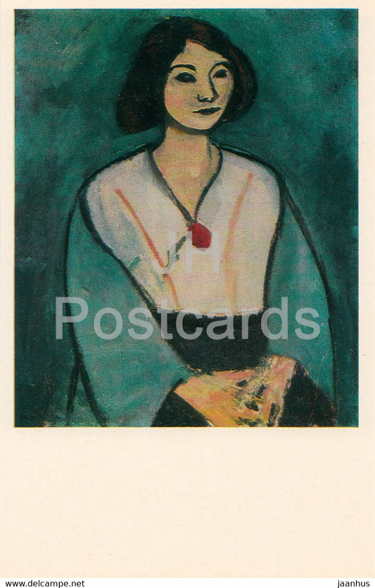 painting by Henri Matisse - Lady in Green (Lady with a Carnation) - French art - 1980 - Russia USSR - unused - JH Postcards