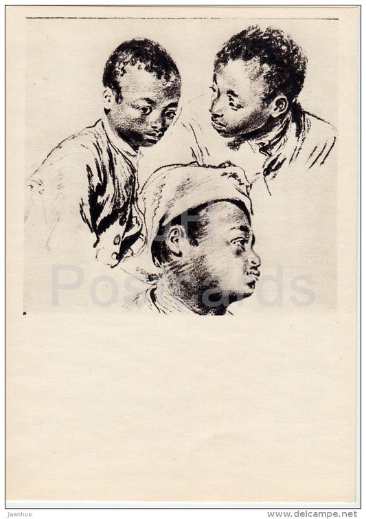 drawing by Jean-Antoine Watteau - Black Boy - sketch - French art - 1963 - Russia USSR - unused - JH Postcards