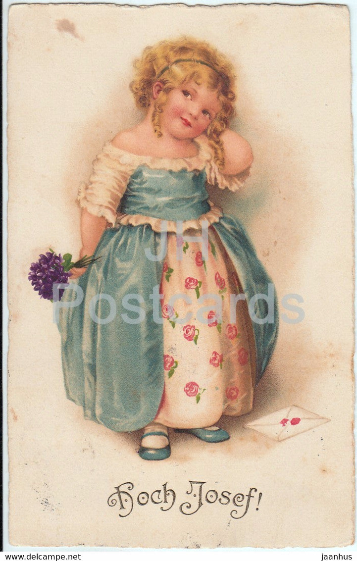 Hoch Josef - girl - illustration - old postcard - 1927 - Germany - used - JH Postcards