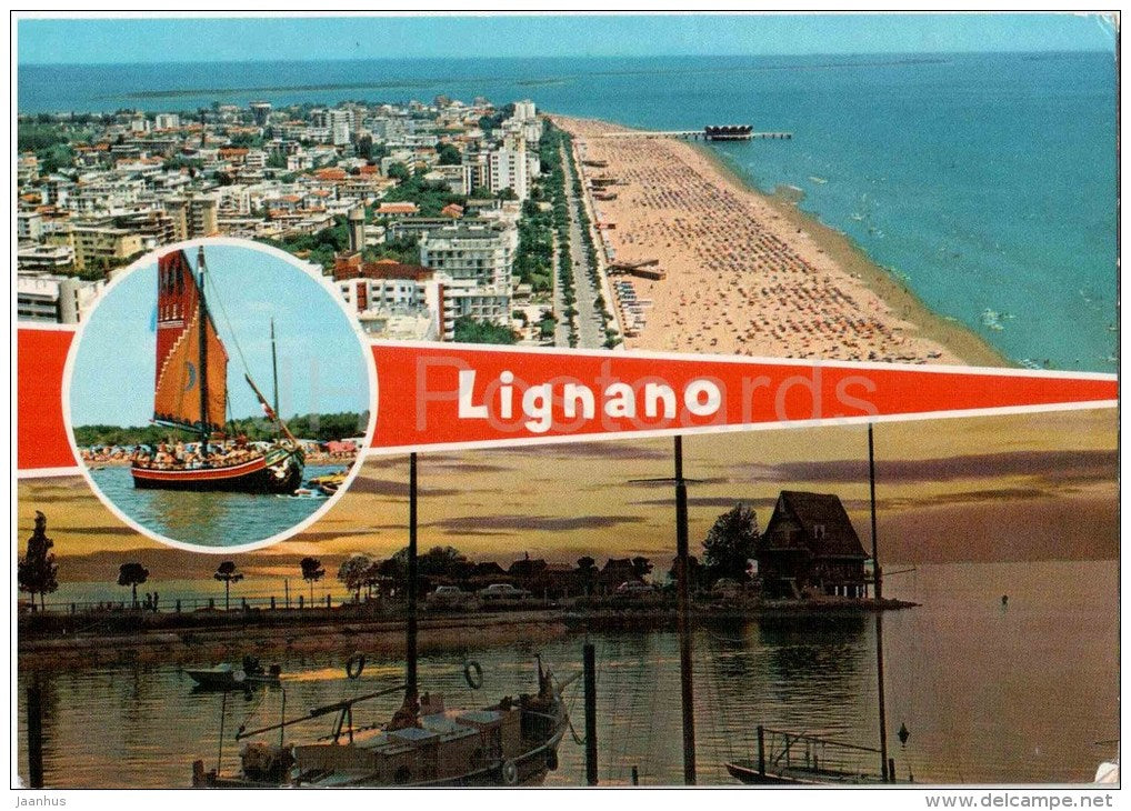 beach - sailing boat - Lignano - Friuli - 163 - Italia - Italy - sent from Italy to Germany - JH Postcards