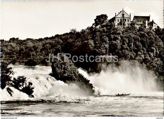 Rheinfall mit Schloss Laufen - castle - waterfall - 9752 - old postcard - 1951 - Switzerland - used - JH Postcards