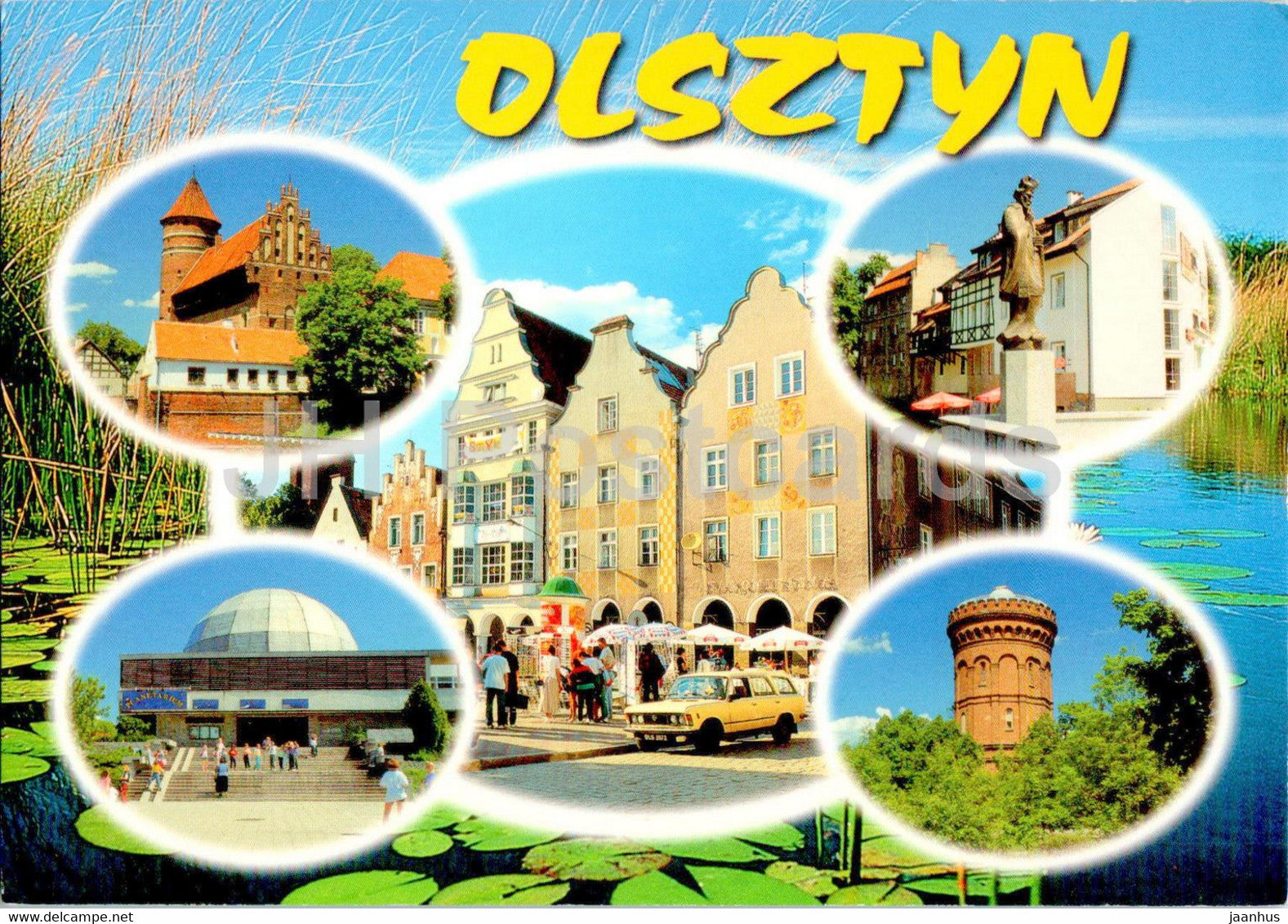 Olsztyn - Zamek - planetarium - Rynek Starego Miasta - castle - Old Town square - car - multiview - Poland - unused - JH Postcards