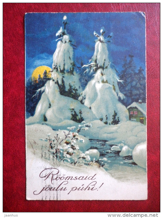 Christmas Greeting Card - winter landscape - source - House - HMB SER 2660 - circulated in Estonia 1931 - used - JH Postcards