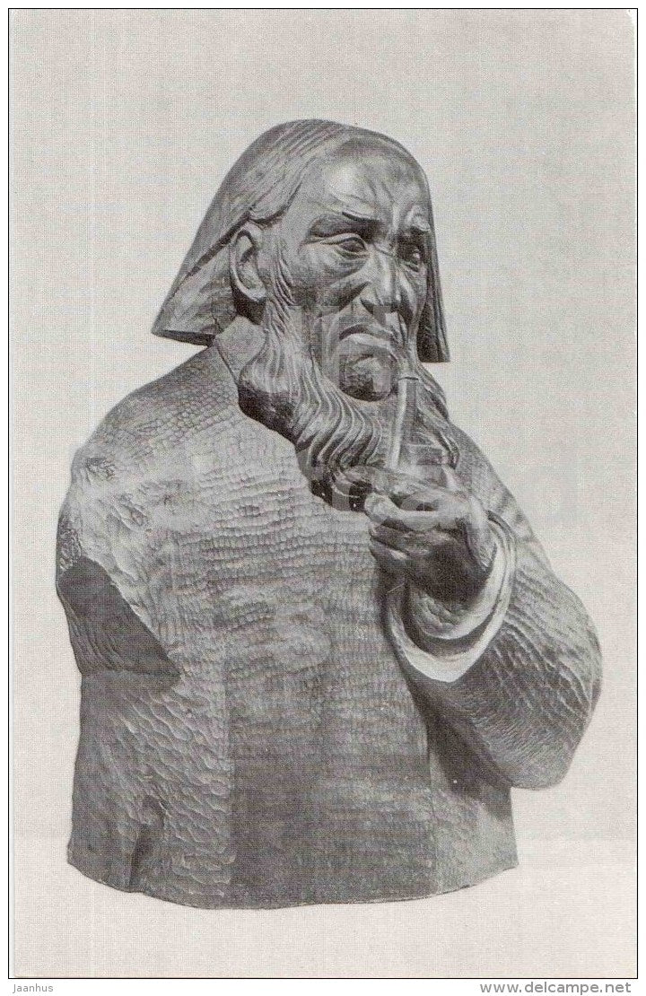 sculpture by Jaan Koort - Old Man with a Pipe , 1920 - estonian art - unused - JH Postcards