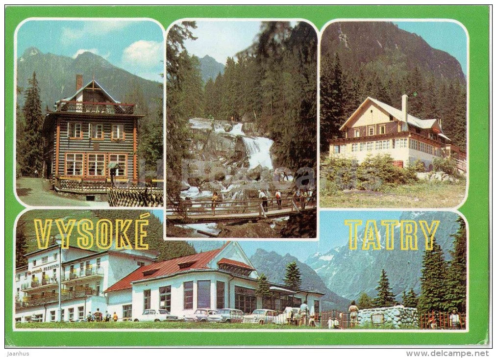 Bilikova cottage - Lomnicky Stit - waterfall - Kamzik - Hrebienok - High Tatras - Czechoslovakia - Slovakia - used 1975 - JH Postcards