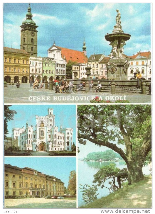 Ceske Budejovice , Zizkovo square - State Castle Hluboka - Lovecky castle - Czechoslovakia - Czech - unused - JH Postcards