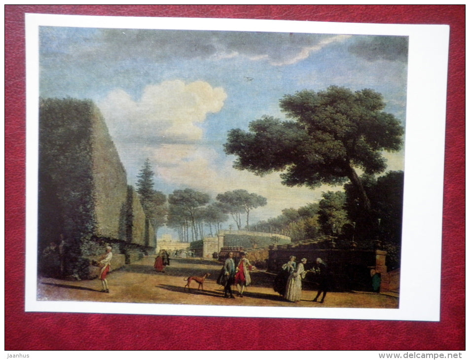 painting by Claude Joseph Vernet - Villa Pamphili , 1749 - dog - french art - unused - JH Postcards