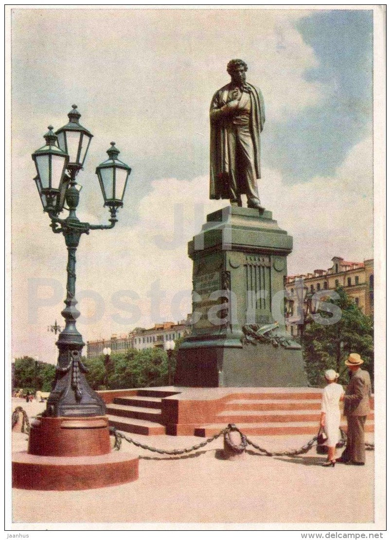 monument to russian poet A. Pushkin - Moscow - 1956 - Russia USSR - unused - JH Postcards