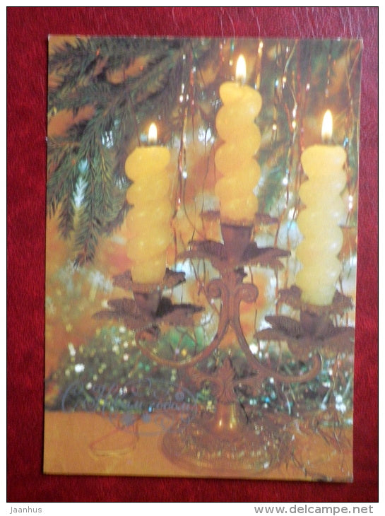 New Year greeting card - candlestick 1 - candles - 1985 - Russia USSR - used - JH Postcards