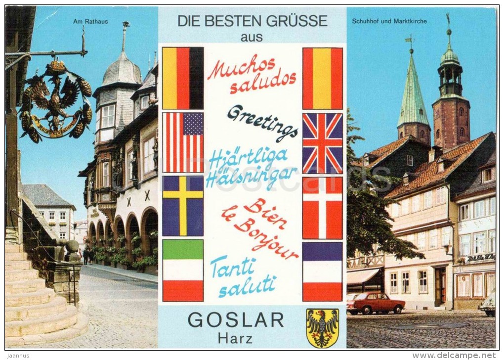 Die Besten Grüsse aus Goslar Harz - Rathaus - Schuhhof und Marktkirche - church - Germany - 1977 gelaufen - JH Postcards