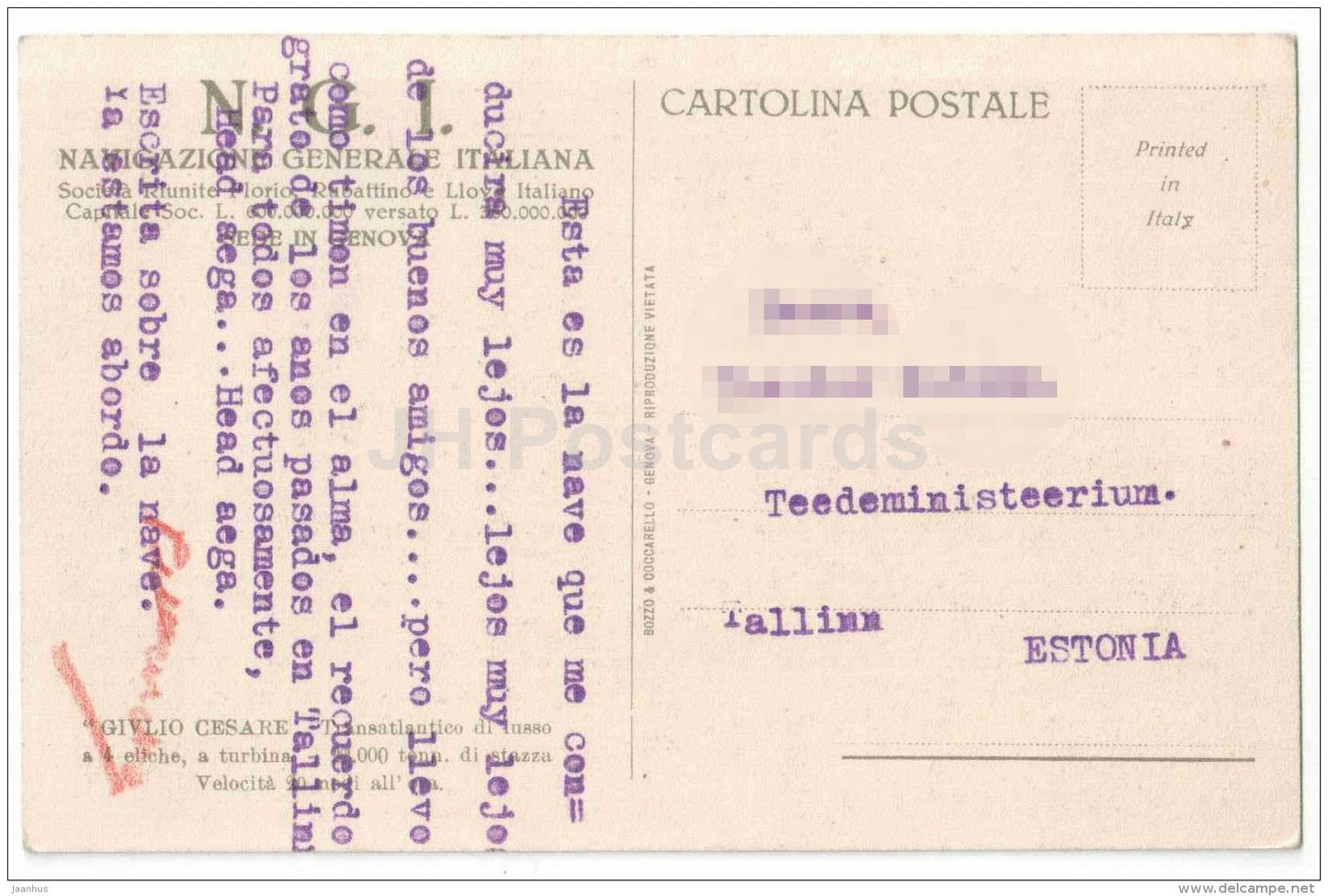 liner of the Navigazione Generale Italiana Giulio Cesare - passenger ship - illustration - Italy - old postcard - used - JH Postcards