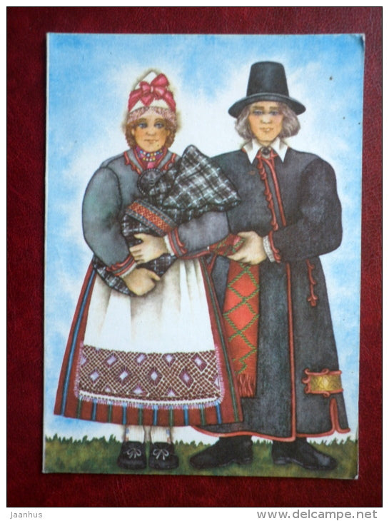 Greeting Card - family in Estonian Folk Costumes - 1988 - Estonia USSR - used - JH Postcards