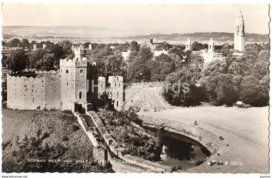 Norman Keep and Moat - Cardiff Castle - United Kingdom - 1959 - Wales- used - JH Postcards