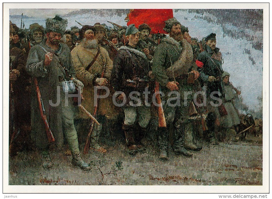 painting by S. Gerasimov - For the power of the Soviets , 1957 - revolution - Russian art - 1985 - Russia USSR - unused - JH Postcards