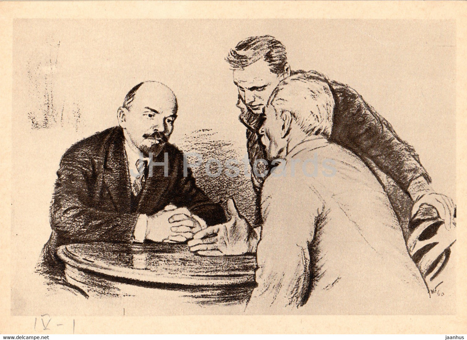 drawing by I. Grinstein - Lenin talks with workers - 1962 - Russia USSR - used - JH Postcards