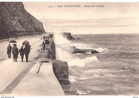 San Sebastian - Paseo del Castillo - fishing - 351 - old postcard - 1923 - Spain - used - JH Postcards