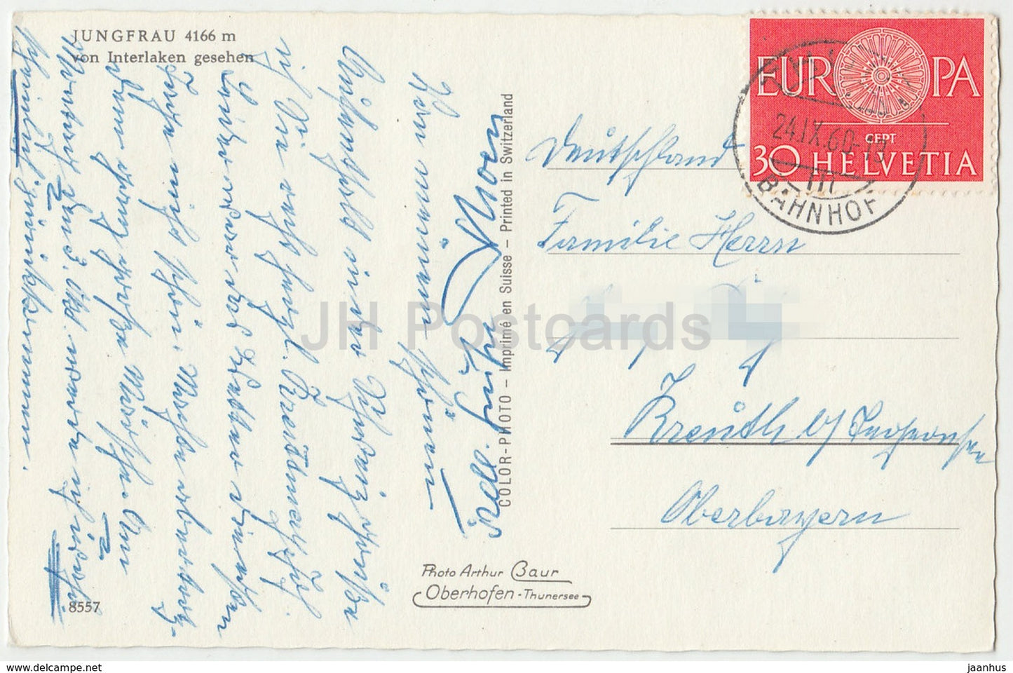 Jungfrau 4166 m von Interlaken gesehen - 8557 - Switzerland - 1958 - used