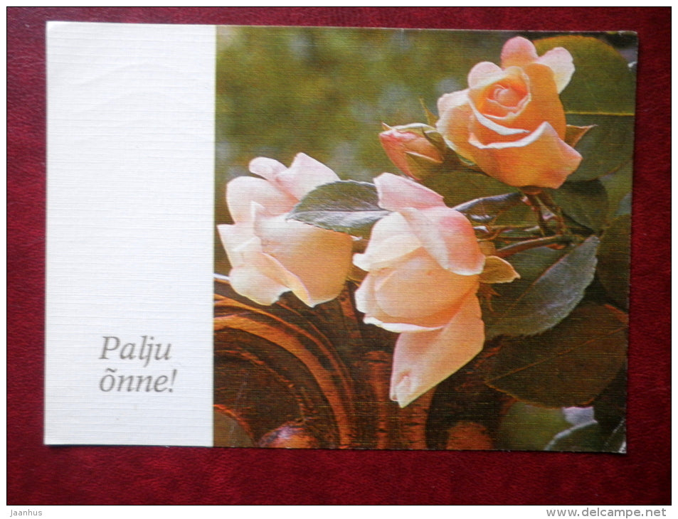 Greeting card - pink roses - flowers - 1980 - Estonia USSR - used - JH Postcards