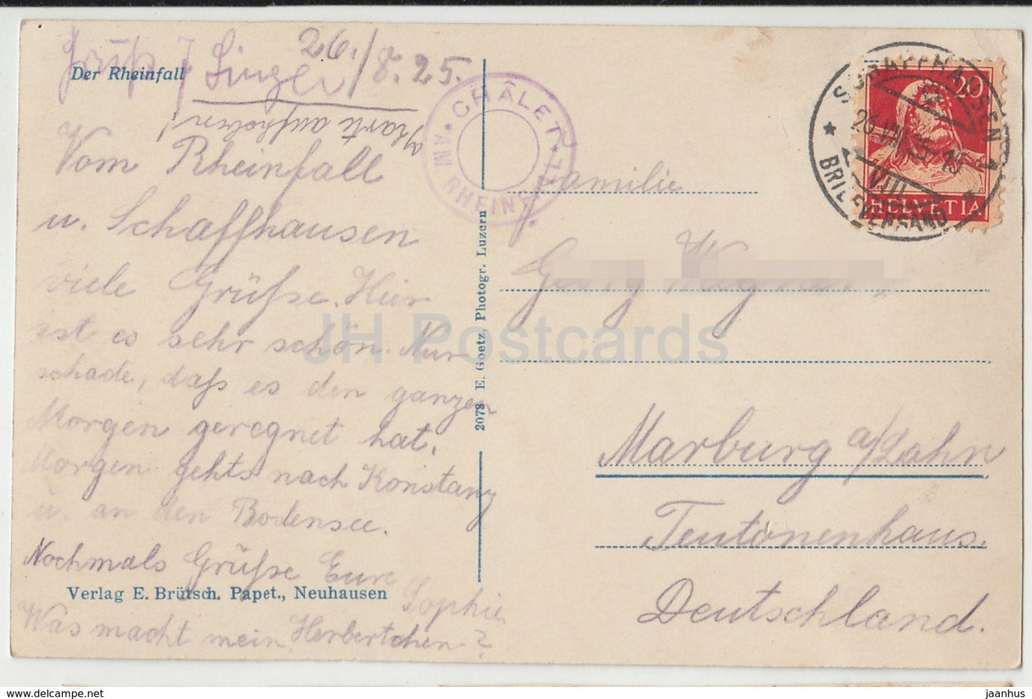 Der Rheinfall - waterfall - 2078 - Switzerland - 1925 - used