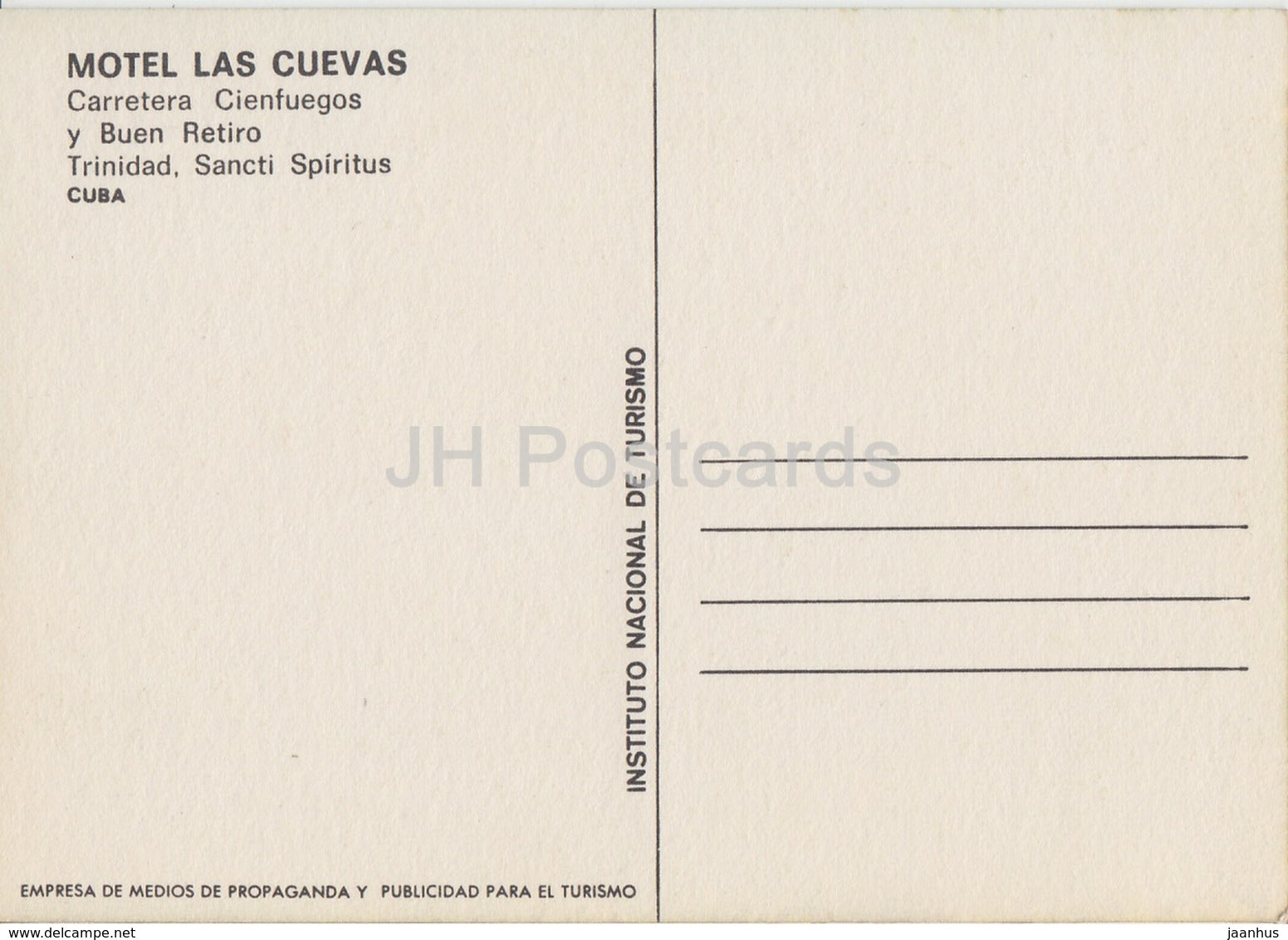 Motel Las Cuevas - Carretera Cienfuegos y Buen Retiro Trinidad , Sancti Spiritus - Cuba - unused - JH Postcards