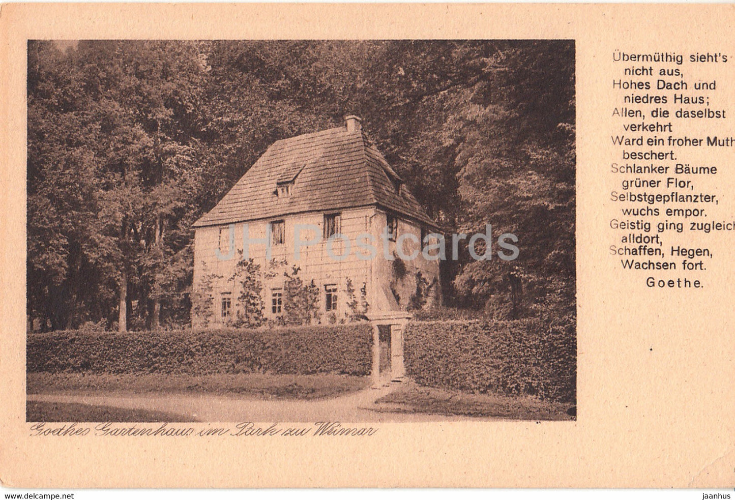 Goethes Gartenhaus im Park zu Weimar - old postcard - Germany - unused - JH Postcards