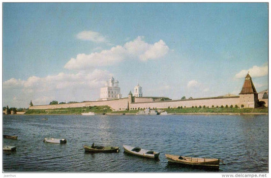 general view of the Kremlin - boat - Pskov - 1969 - Russia USSR - unused - JH Postcards