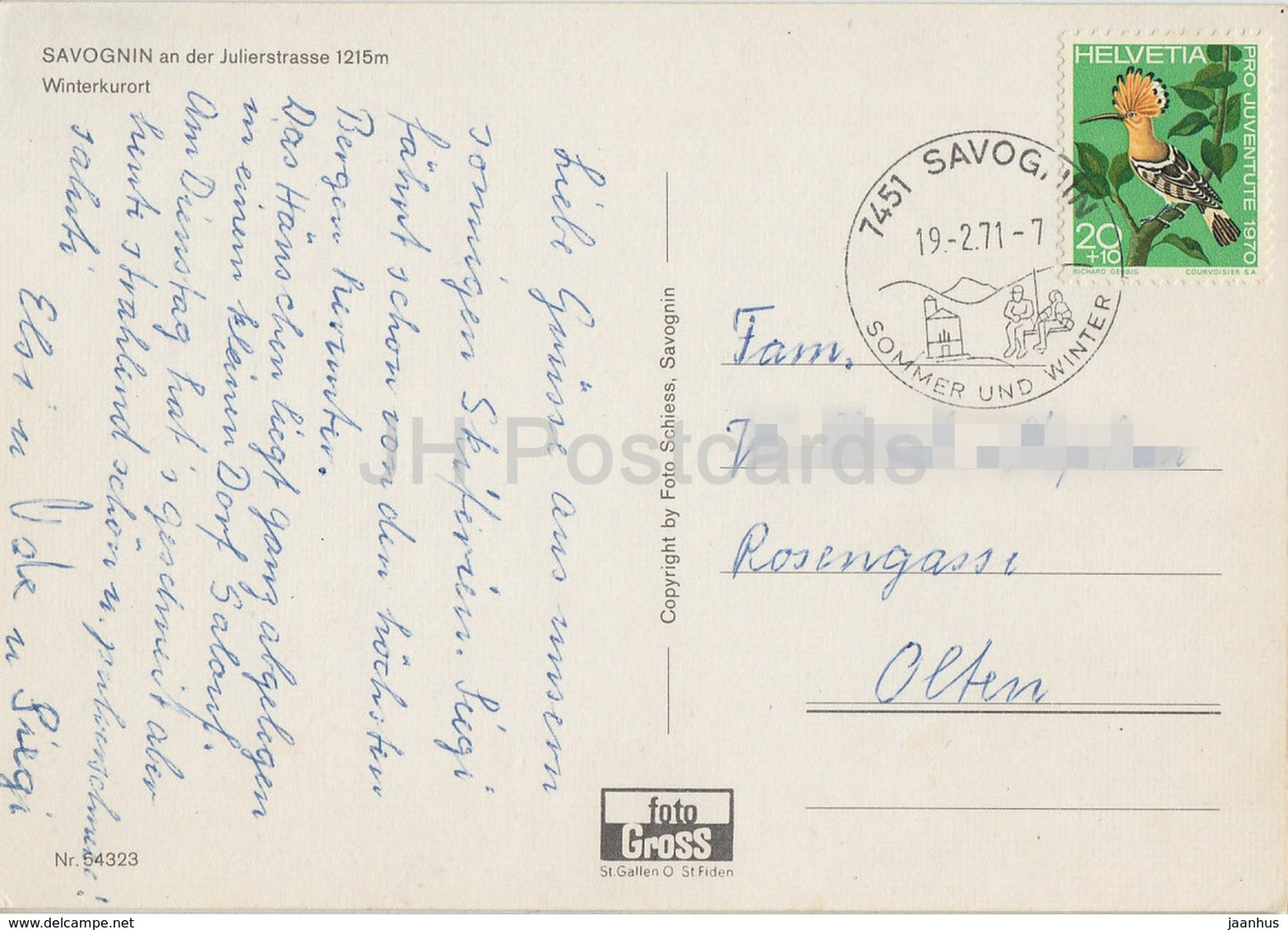 Savognin an der Julierstrasse 1215 m - Winterkurort - ski resort - cable car - 54323 - 1971 - Switzerland - used