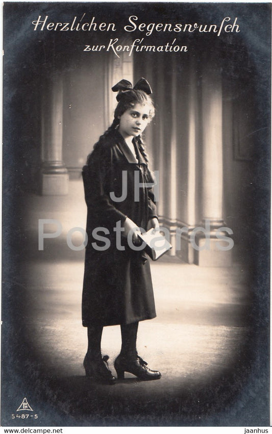 Greeting Card - Herzlichen Segenswunsch zur Konfirmation - girl - PH 5487-5 - old postcard - 1927 Germany - used - JH Postcards