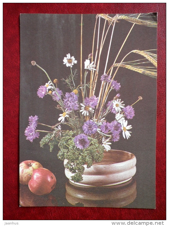 Greeting card - daisies - cornflowers - flowers - apples - 1984 - Estonia USSR - unused - JH Postcards