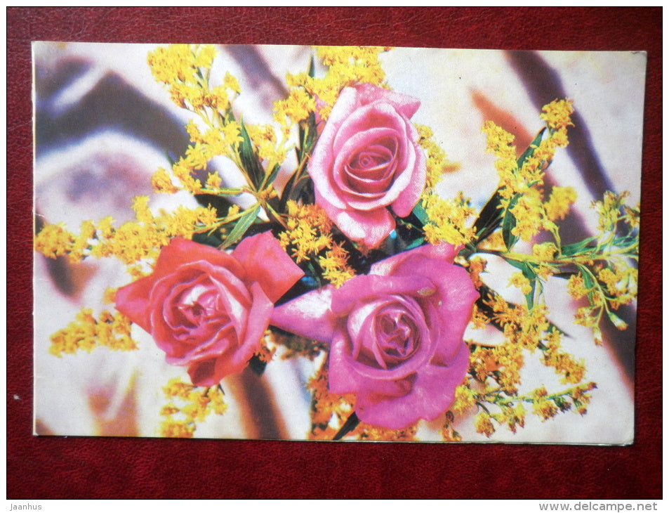 8 March Greeting Card - red roses - flowers - 1976 - Russia USSR - used - JH Postcards