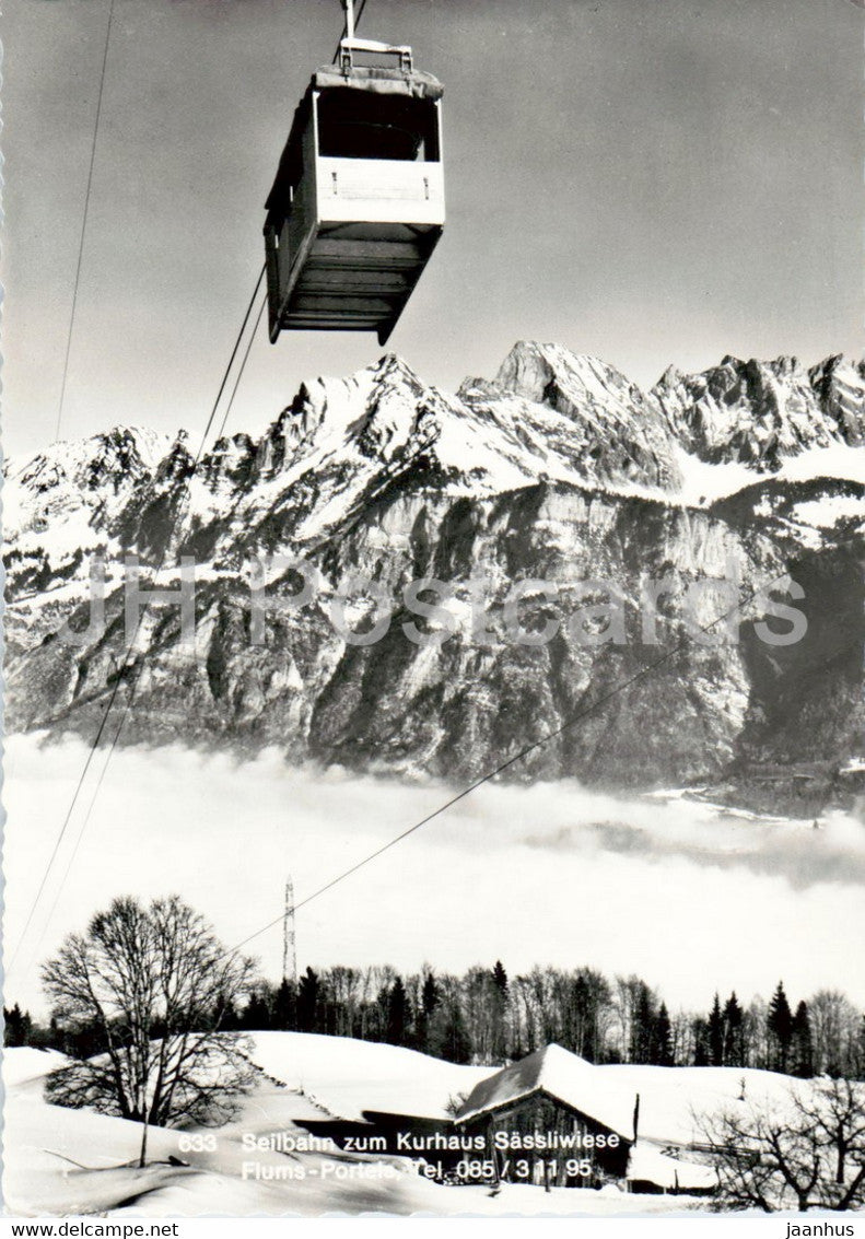 Seilbahn zum Kurhaus Sassliwiese - Flums Portels - cable car - 633 - old postcard - Switzerland - used - JH Postcards