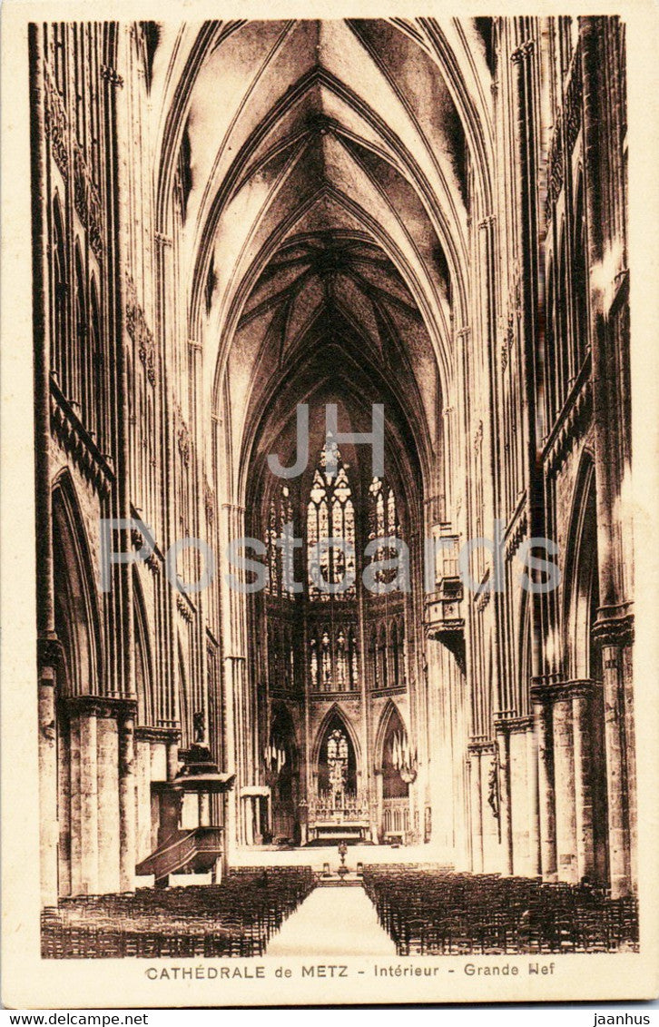 Cathedrale de Metz - Interieur - Grande Nef - cathedral - old postcard - France - used - JH Postcards