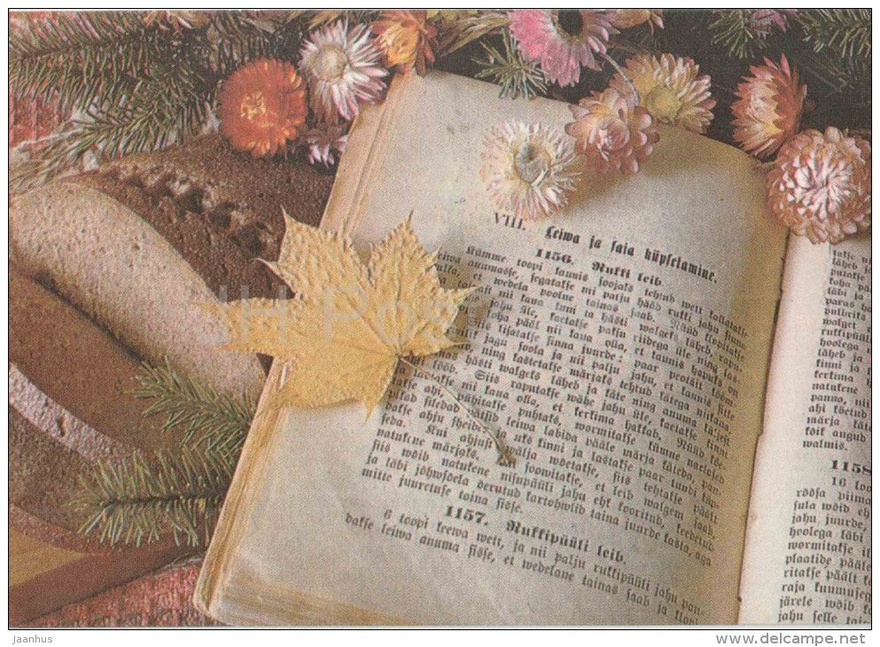 New Year Greeting card - old recipe book - bread baking - 1988 - Estonia USSR - used - JH Postcards