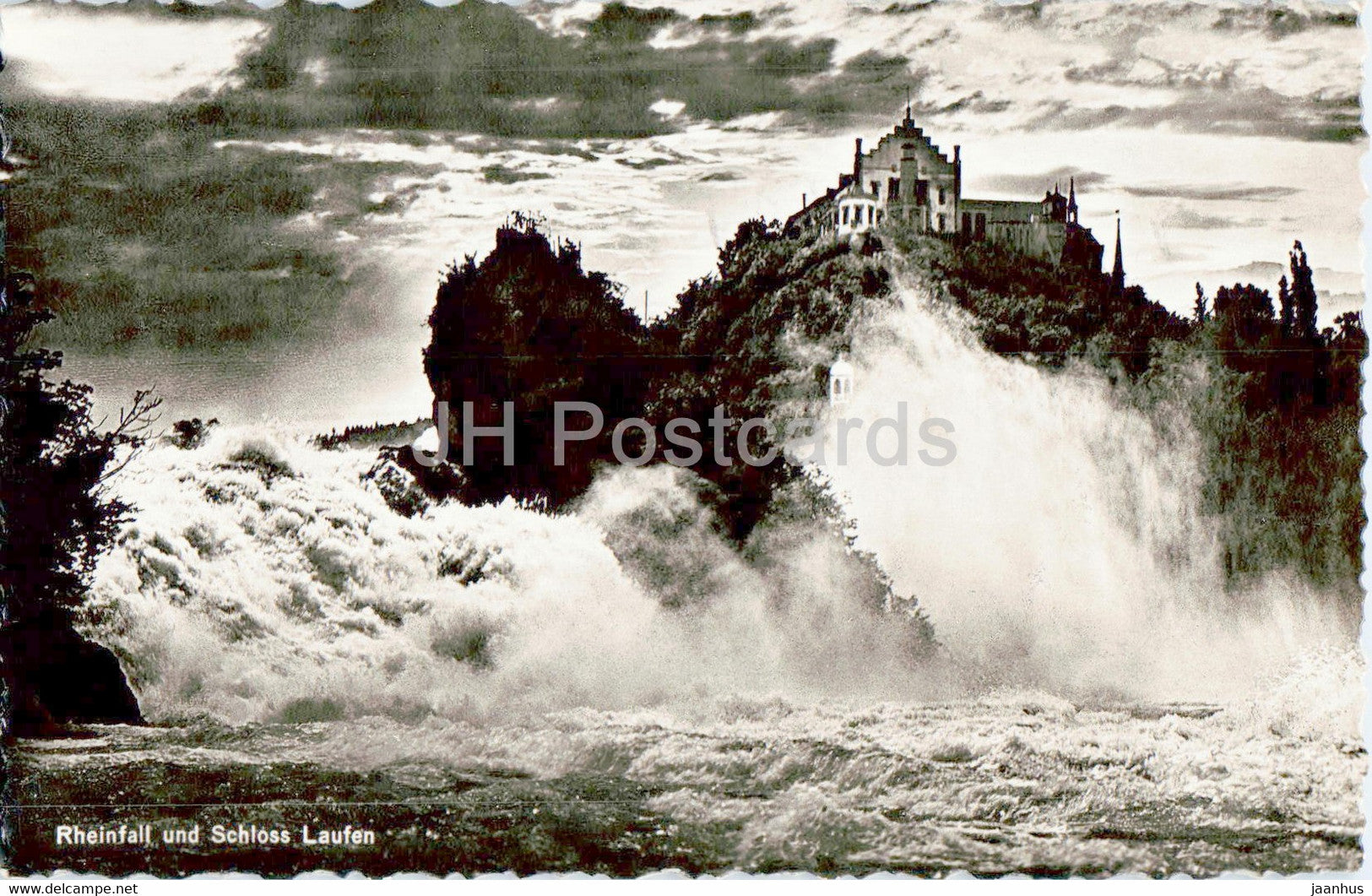 Rheinfall und Schloss Laufen - waterfall - castle - 4857 - old postcard - Switzerland - used - JH Postcards