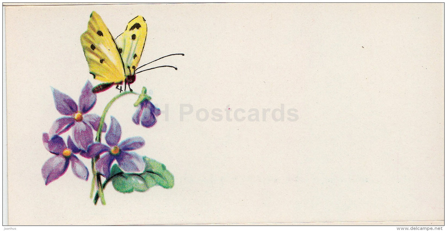 mini Greeting card - butterfly - flowers - 1978 - Latvia USSR - unused - JH Postcards