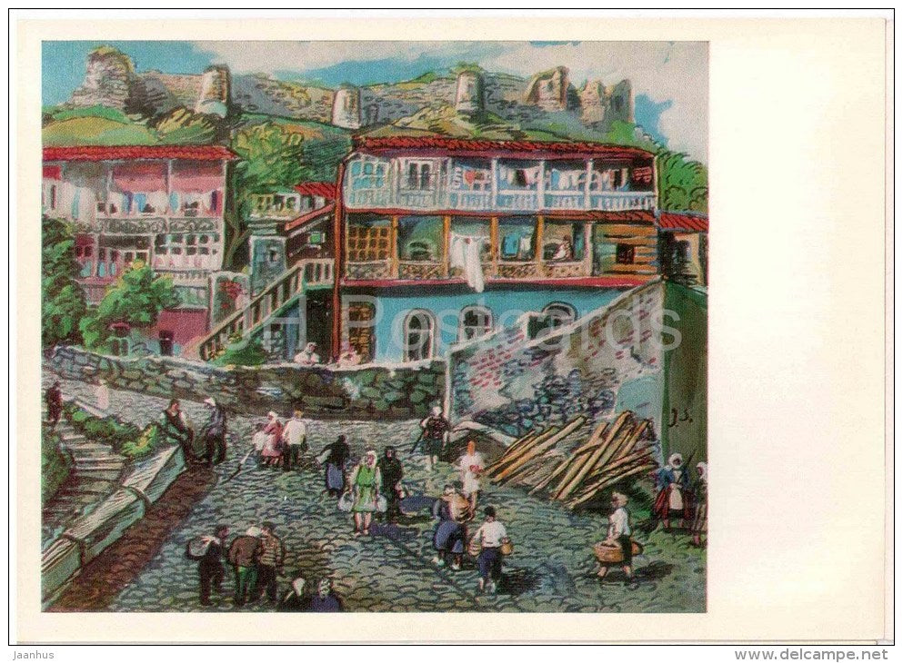 painting by Elena Akhvlediani - In Tbilisi , 1973 - streets - armenian art - unused - JH Postcards