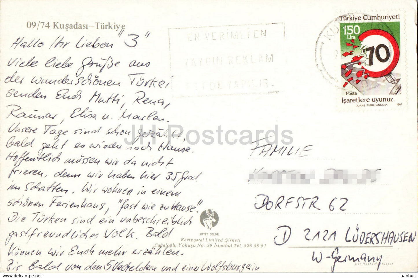 Kusadasi - bateau - 09/74 - Kartpostal - Turquie - d'occasion