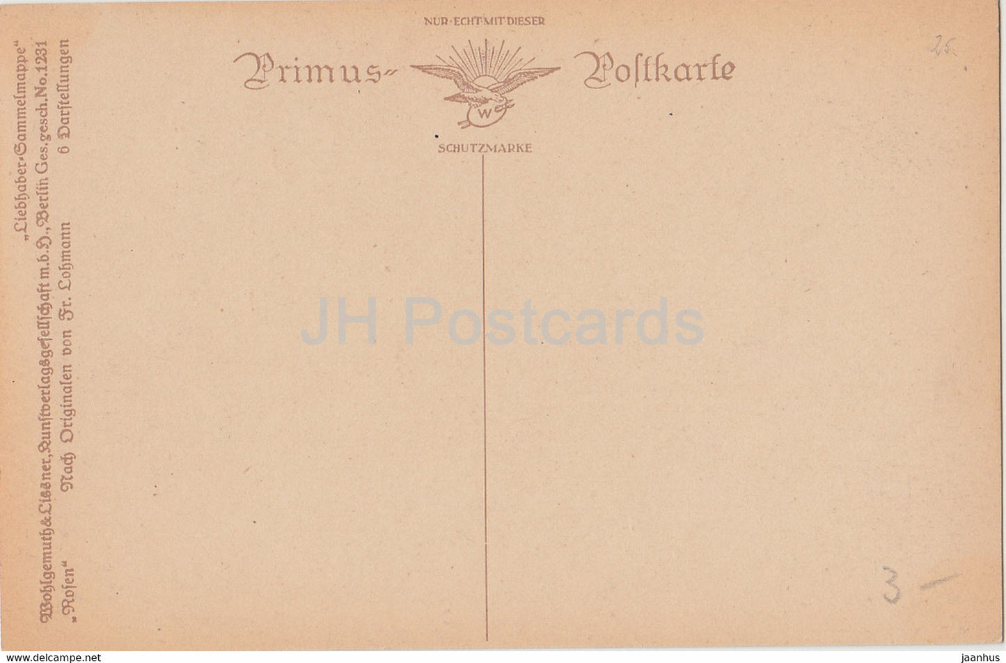 roses rouges - lettre - illustration de Lohmann - Primus 1231 - carte postale ancienne - Allemagne - inutilisée